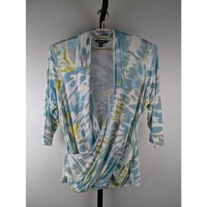 Tommy Bahama Faux Wrap Knit Top 3/4 Sleeve Slinky Stretch teal green